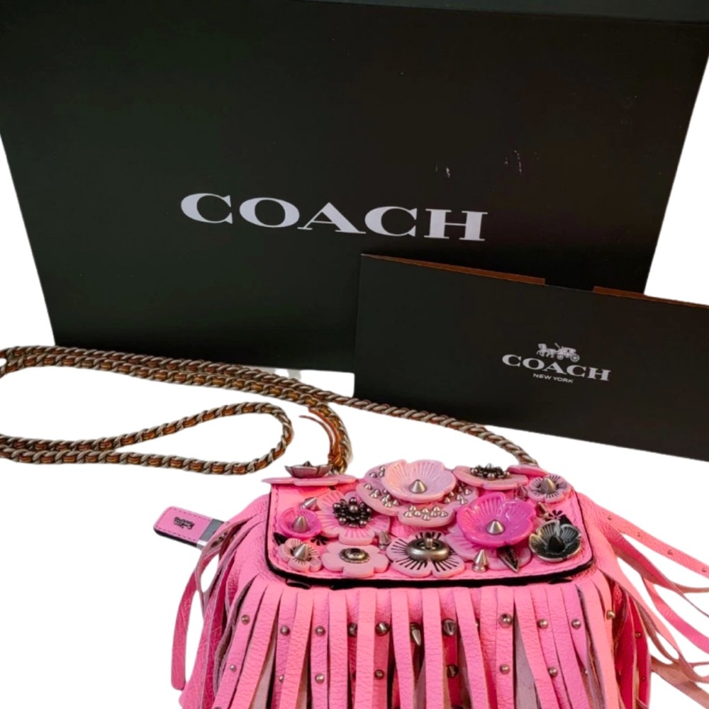 EUC Rare Coach 1941 Wild Tea Rose Pink Fringe Dinikier Bag - Picture 11 of 12